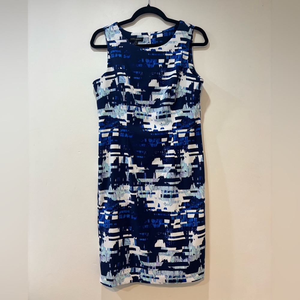 Mario Serrani Navy and White Abstract Midi Dress